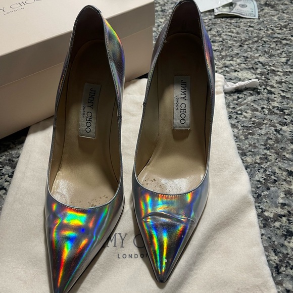 Jimmy Choo Abel 37.5 Disco Mirror Hologram Heels - Picture 2 of 8